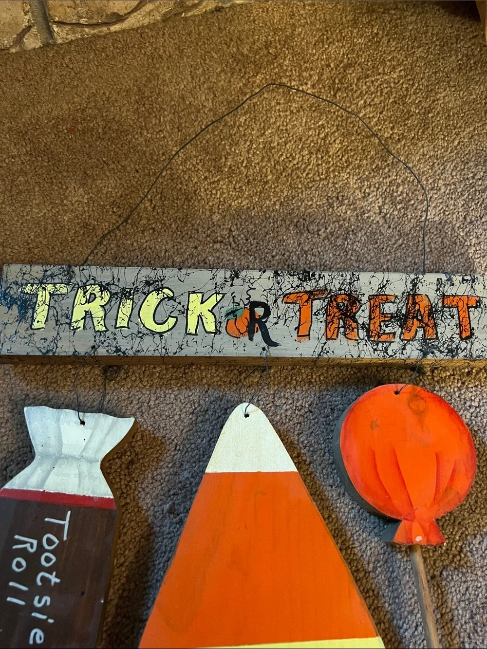 Trick or Treat Halloween Hanging Wall Sign - Orange, Yellow, Black